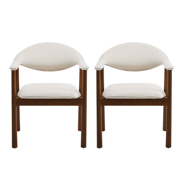 English Elm Modern Rubberwood Dining Chair Set Sculptural Curved Back Upholstered Seat Walnut Frame Beige,Walnut N768P391165W