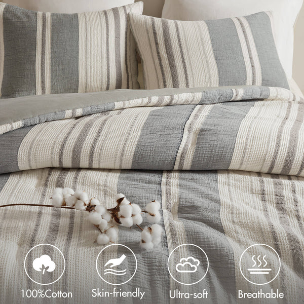 JLA Home Woolrich - Comforter Oversized 3-Piece Set with Breathable Cotton Gauze, Plush Poly-Fill & OEKO-TEX Comfort Grey WR10-4046