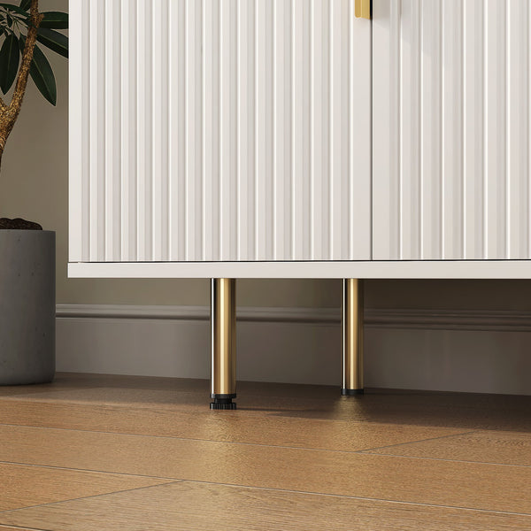 English Elm White Modern Fluted Sideboard Buffet with Adjustable Shelves, Art Deco MDF Credenza Console, Spacious Storage Elegance W1321P171784