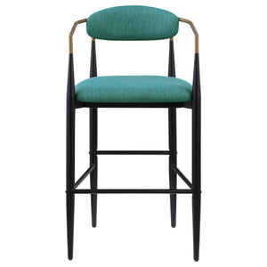 English Elm Renfroe Mid-Century Fabric Upholstered Bar Stool Set of 2 with Padded Back, Footrest and Black Base Green B062P299975