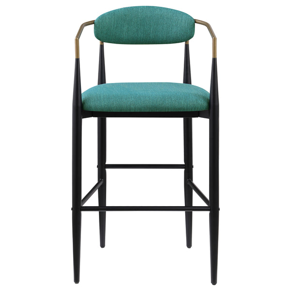 English Elm Renfroe Mid-Century Fabric Upholstered Bar Stool Set of 2 with Padded Back, Footrest and Black Base Green B062P299975