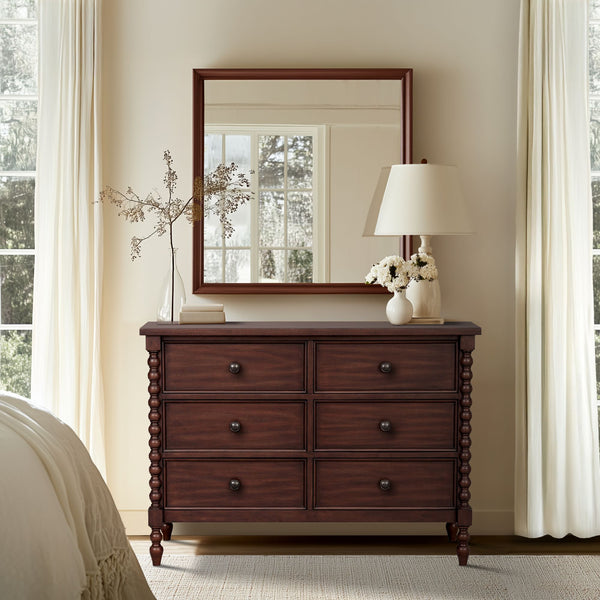JLA Home Madison Park Signature - Small Dresser with Six Drawers, Vintage-Inspired Spindle Legs, Anti-Tip Safety & Quiet Glides Morocco Brown MPS137-0326