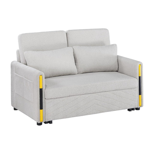 English Elm Teddy Velvet Sleeper Loveseat with Dual-Pull Convertible Bed, Plush Double Back, Side Pockets for Storage - Beige B016P392810