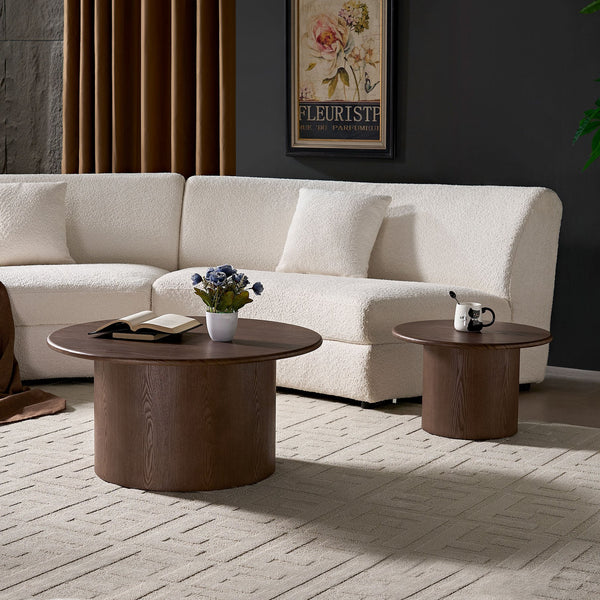 English Elm Coffee Table Nesting Set Round Mdf Pair Walnut Finish for Modern Living Rooms W876S00337