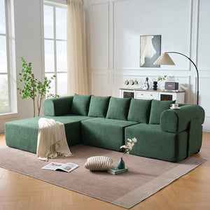 English Elm 106" Modular Sectional Sofa with Deep Seat Velvet Upholstery, Boneless L Shaped Chaise, 5 Pillows, No Assembly Required Green W3163S00044