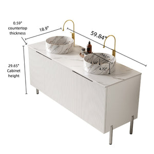 English Elm Turio 60" Freestanding Bathroom Vanity With Double Sinks, Carrara Countertop & Ample Storage Space W2615S00475-GIGA