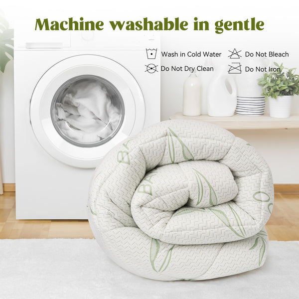 English Elm Bamboo Waterproof Mattress Protector Queen - 21" Deep Pocket, 1000g Plush Fill, Quiet TPU Barrier T3950P399703