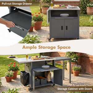 English Elm Outdoor Bbq Prep Cart Rolling Stainless Steel Grill Station with Foldable Work Surface Gray N719P407404E