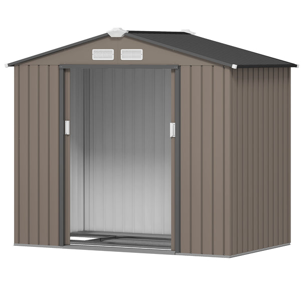 English Elm Garden Steel Storage Shed with Sliding Doors Four Vents and Foundation Kit for Outdoor Use T3971S00063