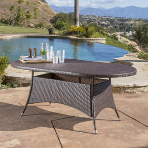 English Elm Christopher Knight Home® - CORSICA Oval Dining Table in Brown Multi Rattan – Durable PE Wicker Seating for 6, 69" x 38" x 28.5" 56315.00BRN