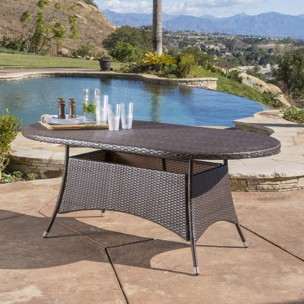 English Elm Christopher Knight Home® - CORSICA Oval Dining Table in Brown Multi Rattan – Durable PE Wicker Seating for 6, 69" x 38" x 28.5" 56315.00BRN
