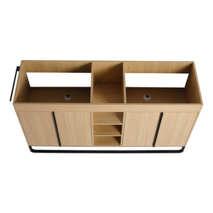 English Elm 60" Modern Freestanding Bathroom Vanity with 4 Soft-Close Doors, 3 Open Shelves, Towel Hanger, 8 Boxes W999P376886