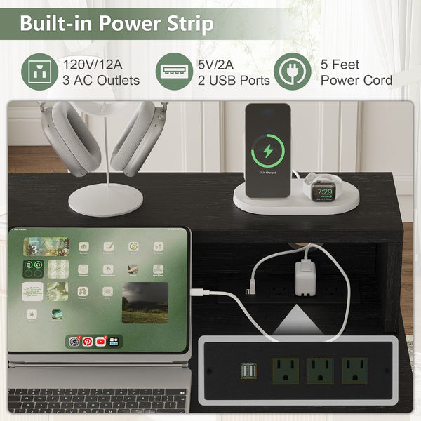 English Elm Executive Home Office Desk with Power Outlets Monitor Stand and File Storage T3773P417164