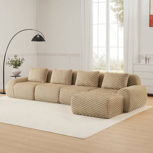 English Elm 146" Modular L-shaped Sectional Flannelette Sofa with Ottoman Tool-free Living Room Setup Light Camel W714S01515
