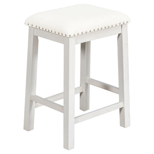 English Elm TOPMAX Counter Height Rustic Farmhouse 5-Piece Dining Set for 4 with Stacked Storage Shelves, Beige Upholstery White SP001134AAK