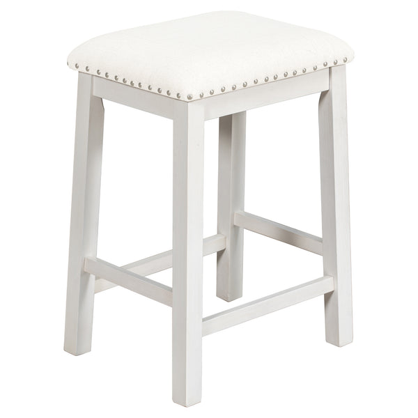 English Elm TOPMAX Counter Height Rustic Farmhouse 5-Piece Dining Set for 4 with Stacked Storage Shelves, Beige Upholstery White SP001134AAK