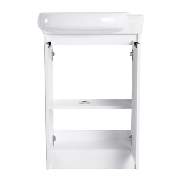 English Elm 23" Freestanding Bathroom Vanity with Ceramic Vessel Sink, Soft-Close Doors, Adjustable Shelf Storage Glossy White W999P206105