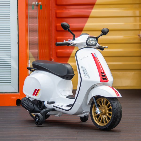 English Elm Qaba Vespa Licensed Retro Ride on Electric Motorbike for Toddlers with Fm Radio White W2225P229330