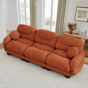 English Elm Pleated Chenille Three Seater Modular Sofa with Ergonomic Foam and Curved Armrests Orange W5656S00067