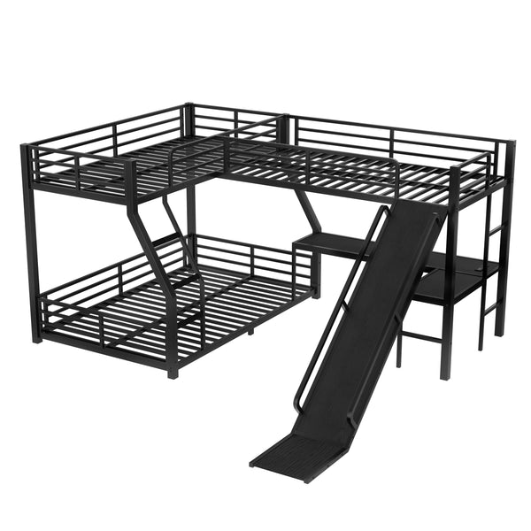 English Elm L-Shaped Triple Bunk Bed With Slide, Usb Ports, And Space-Saving Design For Kids & Teens, Black W1580S00277