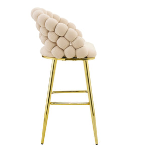 English Elm Set of 2 Sculptural Bubble Back Velvet Barstools with Glamorous Electroplated Legs Beige,Gold W3875P370837