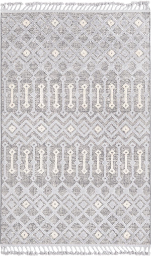 Unique Loom Arlo Lenny Machine Made Tribal Rug Gray, Ivory/Black 5' 3" x 8' 0"