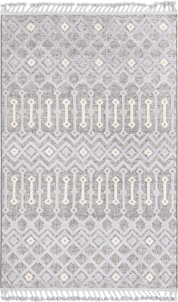 Unique Loom Arlo Lenny Machine Made Tribal Rug Gray, Ivory/Black 5' 3" x 8' 0"