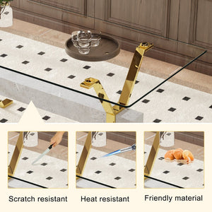 English Elm Table Elegant Transparent Glass Dining Set - 71"X35.4" With 8 Stylish Black Pu Chairs & Gold Legs W1151S02362-GIGA