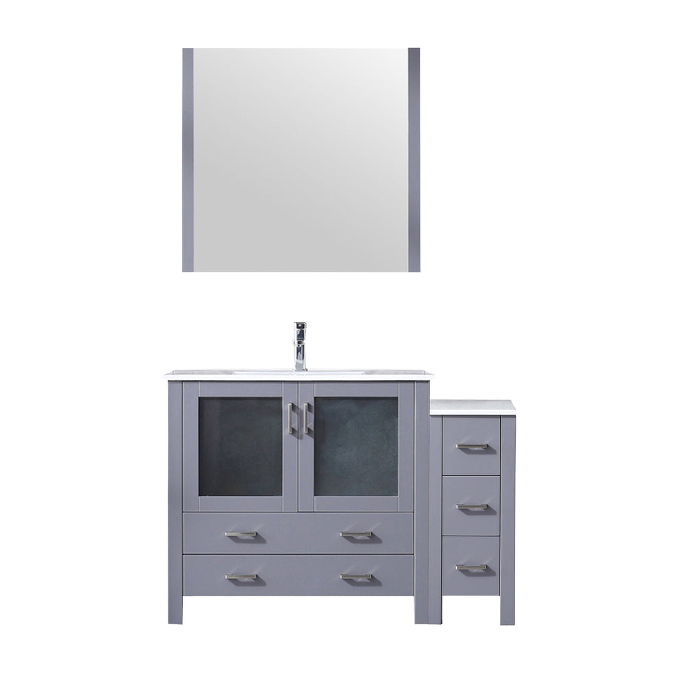 English Elm Dark Grey Single Bath Vanity Set With Ceramic Top, Faucet, Mirror & Side Cabinet For Stylish Storage B2731S01367