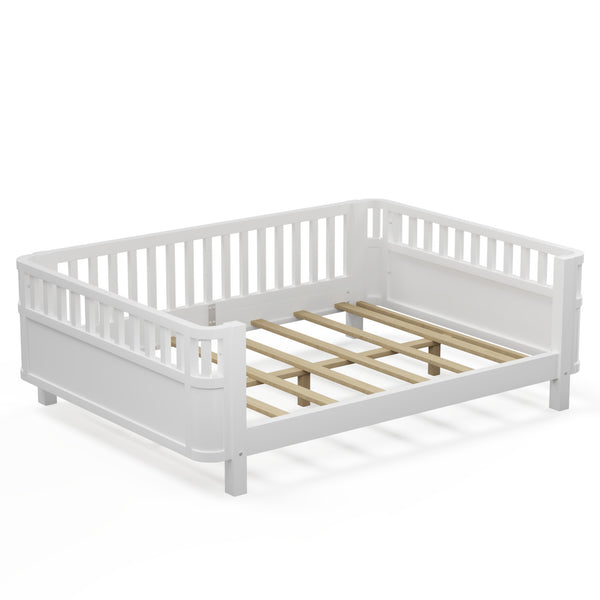English Elm Twin Low Profile Pine Wood Kids Bed with Safety Rails and Fence Style Headboard W2593P367052