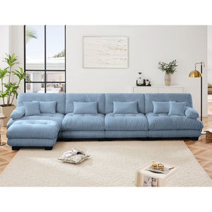English Elm Free Modular Sectional Sofa - L-Shaped Cloud Couch With Convertible Ottoman & Chic Chenille Blue Finish W714S01179