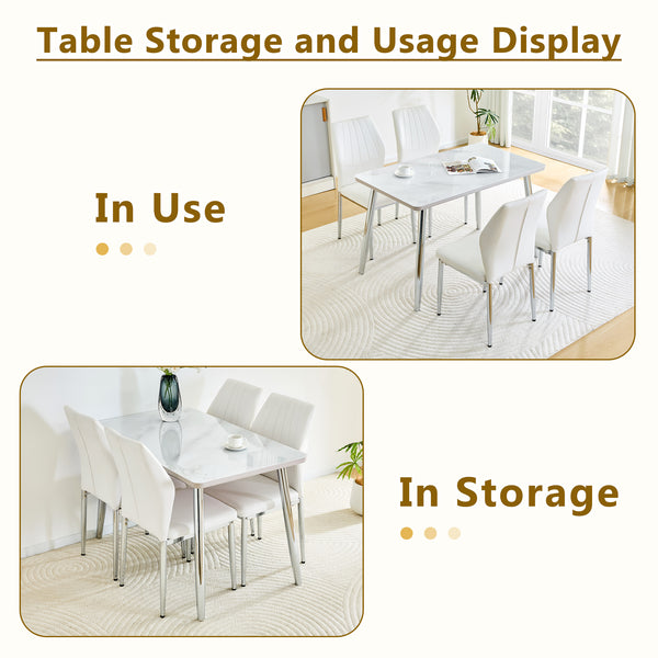 English Elm Table and Chair Set Marble Glass Top Silver Legs Four Seat Modern Dining W1151S04641