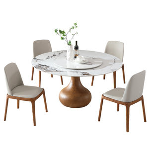 English Elm 53" Round Sintered Stone Dining Table With Lazy Susan - Compact Marble Look For Modern Homes W2699S00019