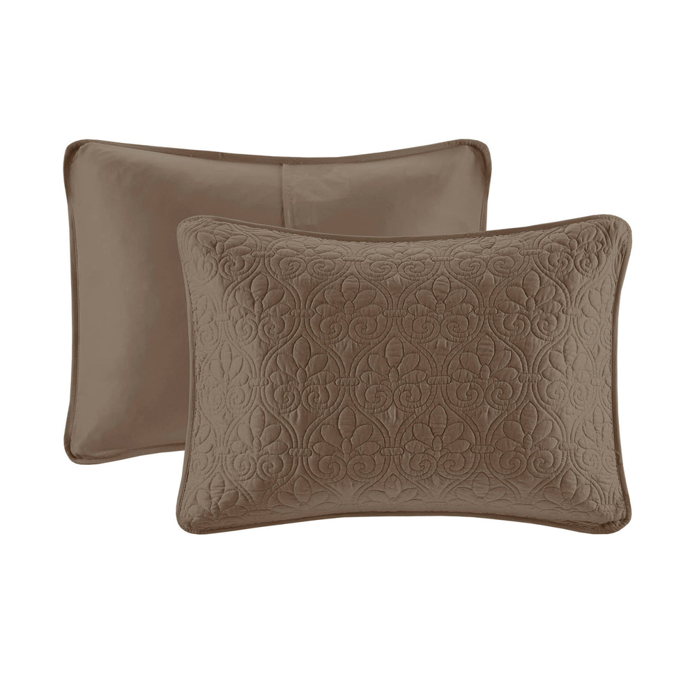 JLA Home Madison Park - 3 Piece Reversible Bedspread Set with Quilted Stitch Texture, Prewashed Cotton Fill & Antimicrobial Protection Mocha MP13-6498