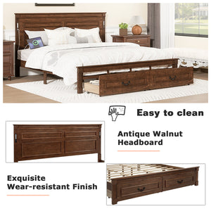 English Elm King Pine Wood Storage Bed with Led Lighting Usb Charging Tall Panel Headboard Walnut W504S00270