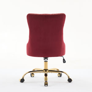 English Elm A&A Elegant Chenille Tufted Office Chair with Hand-Pulled Buttons, Nailhead Trim & Gold Chrome Base WINE RED W1143P369093