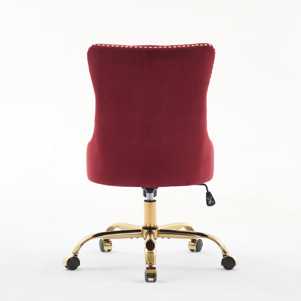 English Elm A&A Elegant Chenille Tufted Office Chair with Hand-Pulled Buttons, Nailhead Trim & Gold Chrome Base WINE RED W1143P369093