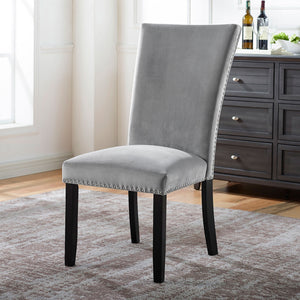 English Elm Light Gray Flannelette Counter Dining Chairs Nailhead Trim Ladder Back Set of Two B2741P416576