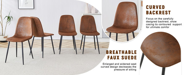 English Elm Table And Chair Set - Modern 64.5" Wood-Textured Dining Table With 6 Ergonomic Brown Chairs W1151S04086-GIGA