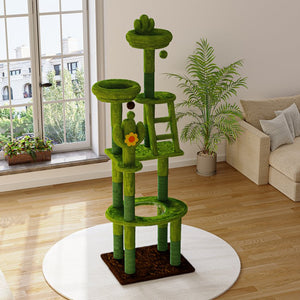 English Elm 72in Cactus Cat Tower Sisal Posts Plush Perches Capsule Pod Multi-level Climb Green W1578P447627