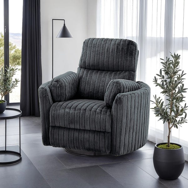 English Elm Power Power Glider Recliner with Swivel, Smooth Glide Motion, Power Recline Button, Plush Pillow Seat, Vibrant Upholstery Accents for Modern Living Room Dark Gray 39 L x 32 W x 26 H B2741P391202