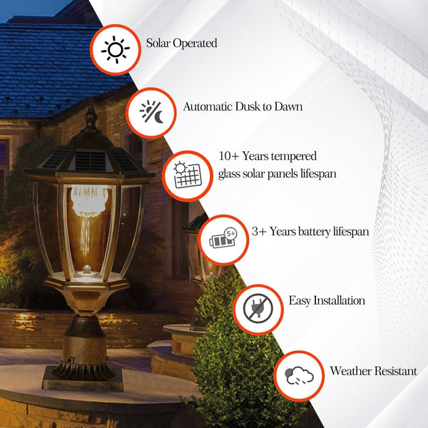English Elm 20"(H) Golden Solar LED Outdoor Lantern – Vintage Glass Garden Pathway Light, Auto-Charging, Weatherproof Elegance W2312P374773