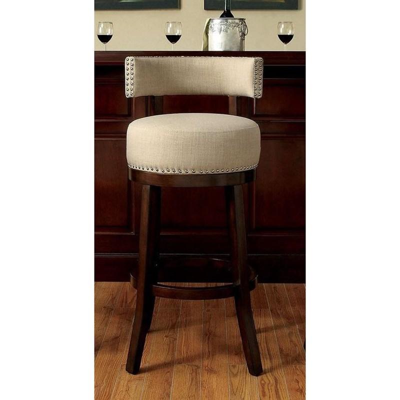 English Elm Bar Chairs 2Pc Set - Elegant Neutral Fabric Upholstery And Rich Dark Wood Legs For Stylish Comfort B2741P339259