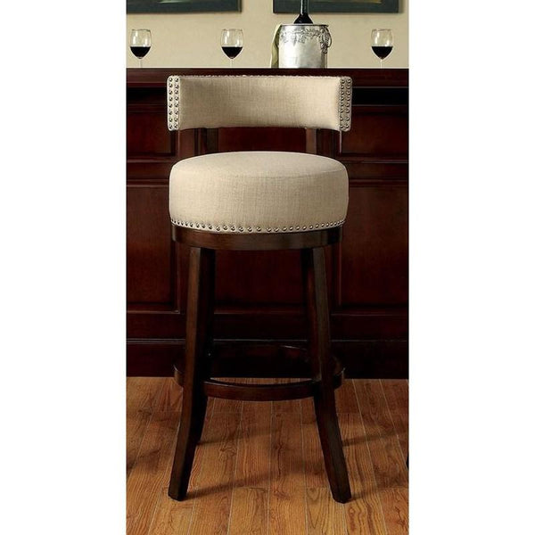 English Elm Bar Chairs 2Pc Set - Elegant Neutral Fabric Upholstery And Rich Dark Wood Legs For Stylish Comfort B2741P339259