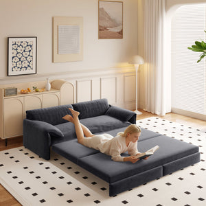 English Elm 66" Queen Sleeper Loveseat Velvet Convertible Sofa with Built-in Side Storage for Living Room Grey W1885S00324