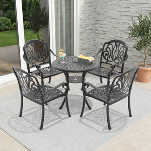 English Elm 5-piece Cast Aluminum Outdoor Dining Set with Ornate Relief Patterns and All-weather Cushions W1710S00539