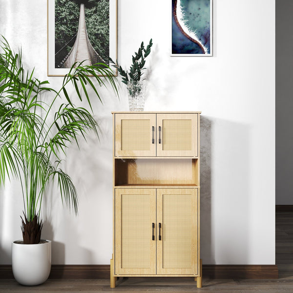 English Elm Mid-Century Woven Rattan Door Storage Cabinet with Adjustable Shelves and Solid Wood Legs, Stylish and Functional Natural 27.6 L x 15 W x 8.7 H W3151P288912