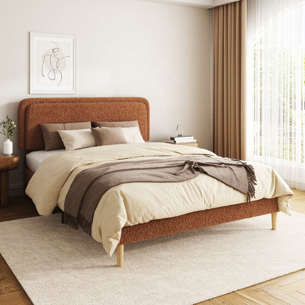 English Elm Queen Velvet Tufted Platform Bed Adjustable Headboard Steel Frame No Box Spring Brown W5239P502752