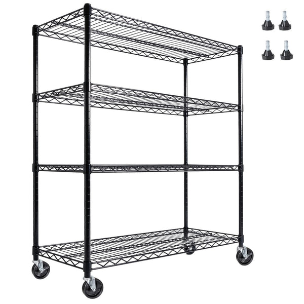 English Elm 55.5" Wide 4 Tier Rolling Wire Shelving Unit Heavy Gauge Steel Garage Storage W2932P373621