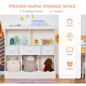 English Elm HOMCOM Kids Storage Bookcase Organizer with 8 Compartments & 3 Drawers, Stable MDF Shelf for Toys W2225P200500